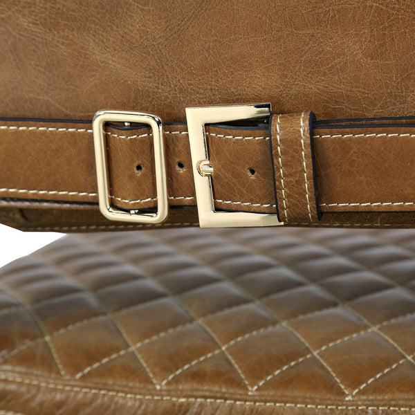 Pasargad Home Capri Brown Top Grain Leather Accent Chair - Elegant, Quilted Design For Dining Spaces Brown Leather Chair-0115-1