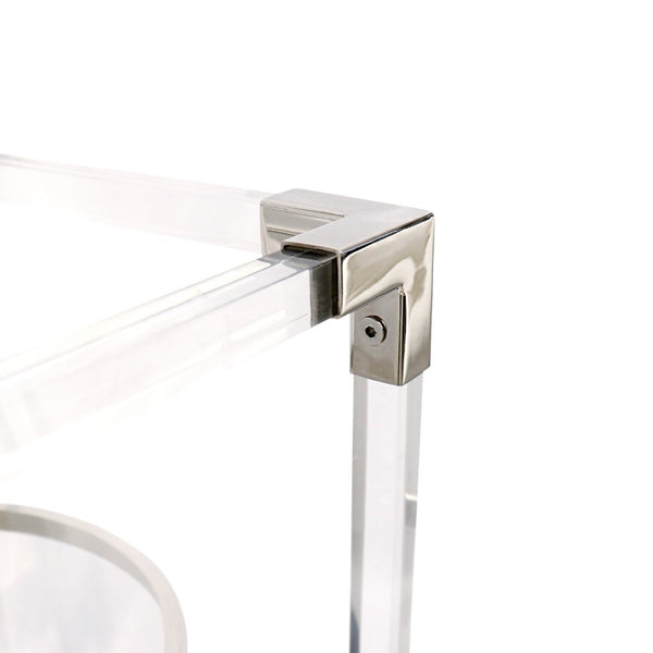 Pasargad Home Soren Modern Lucite & Glass Lantern, Handcrafted H20.75" Unique Geometric Design Clear Lucite & Stainless Steel Psae-061l