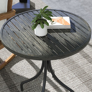 English Elm Outsunny 26" Round Outdoor Side Table With Durable Steel Frame & Slatted Top For Garden Or Patio Use W2225P174473-GIGA