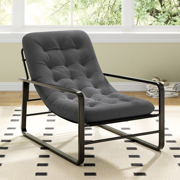 English Elm Accent Chair Plush Boucle Sherpa Upholstered Mid Century Reading Seat for Bedroom Grey T3623P411814