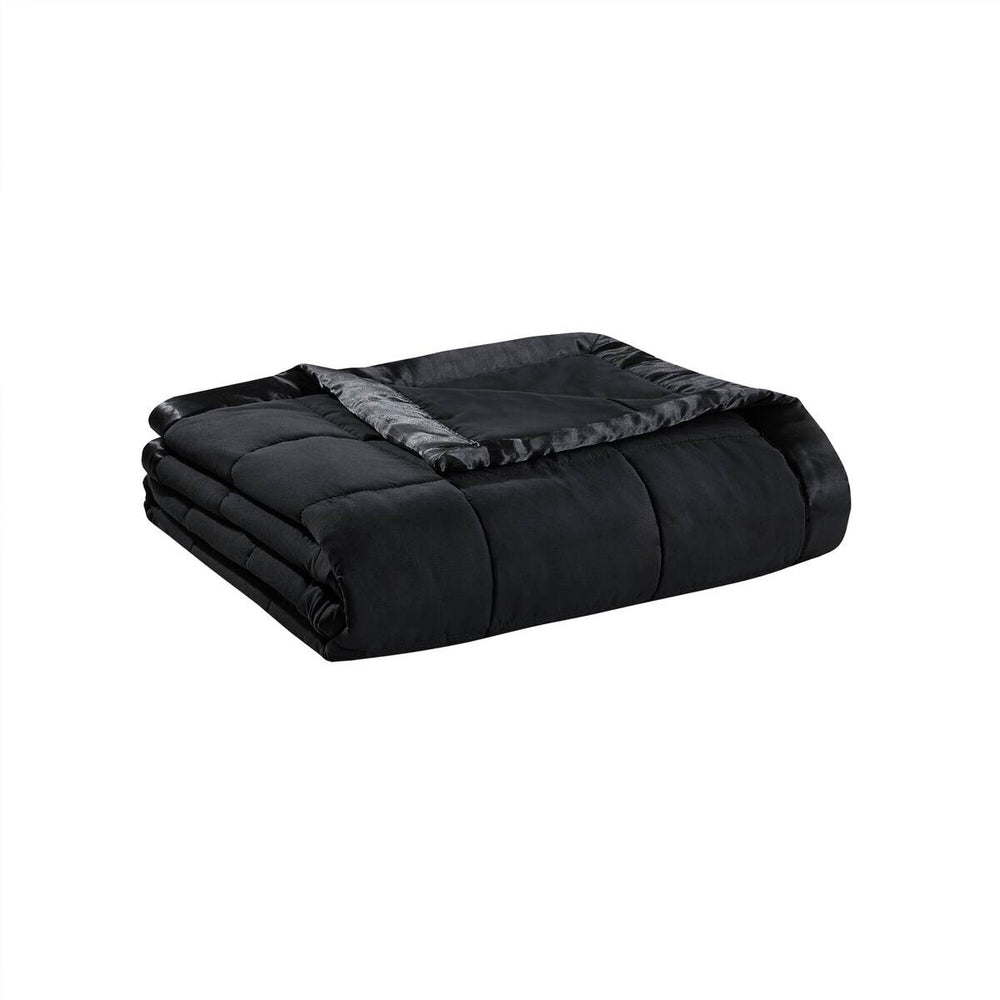 English Elm Lightweight hypoallergenic down alternative blanket with satin trim, breathable summer weight, Oeko‑Tex certified Black 14.96 L x 7.87 W x 7.87 H B035P266699