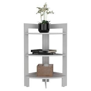 English Elm Riga Corner 3-Tier Shelf Side Table with Tray Top, Compact Versatile End Table for Small Spaces White 34.3 L x 17 W x 2.8 H B200P235865