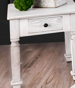 English Elm Transitional Bold Round End Table with I-Shaped Legs and Lower Shelf for Stylish Storage and Decor Antique White 29 L x 29 W x 9 H B2741P357493
