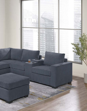 English Elm Modern Fur-Like Corduroy Sectional Sofa Set with USB Console, Ottoman & Plush Pillows for 5 Guests Dark Gray 12 L x 23 W x 33 H B011S01750