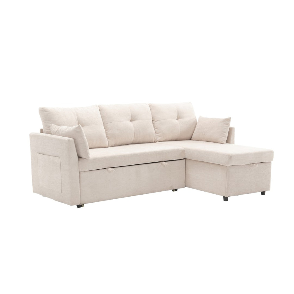 English Elm Sofa Sofa In Luxurious Beige Chenille - L-Shaped Sectional With Storage Chaise & Convertible Sleeper Design W1568P168052-GIGA