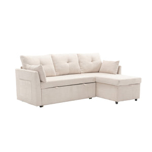 English Elm Sofa Sofa In Luxurious Beige Chenille - L-Shaped Sectional With Storage Chaise & Convertible Sleeper Design W1568P168052-GIGA