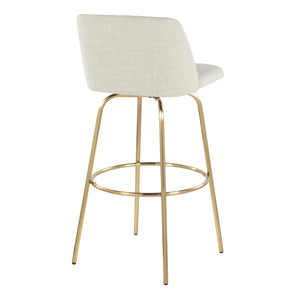 English Elm Toriano 30" Barstool Set Of 2 - Contemporary Cream Fabric With Gold Metal Legs & Swivel Footrest B202S00655-GIGA
