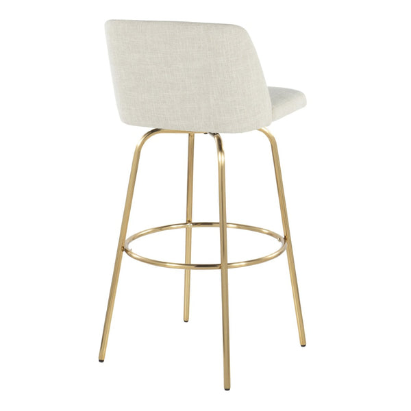 English Elm Toriano 30" Barstool Set Of 2 - Contemporary Cream Fabric With Gold Metal Legs & Swivel Footrest B202S00655-GIGA