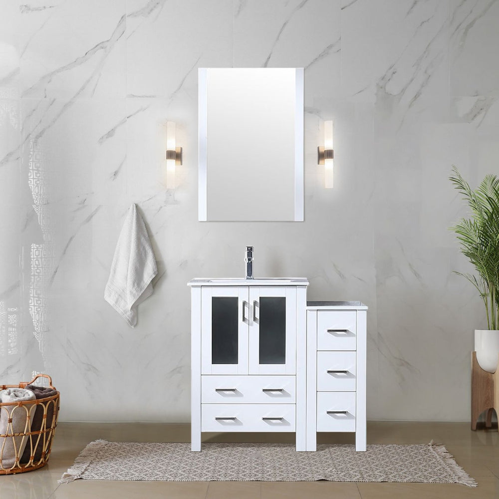 English Elm Volez White 36" Single Bath Vanity with Side Cabinet, Solid Wood, Soft-Close Drawers, Ceramic Top B2731P337011