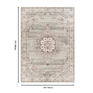 English Elm Oxford Medallion Area Rug Stain Resistant Low Pile Polyester for Living Room Decor B186P428902