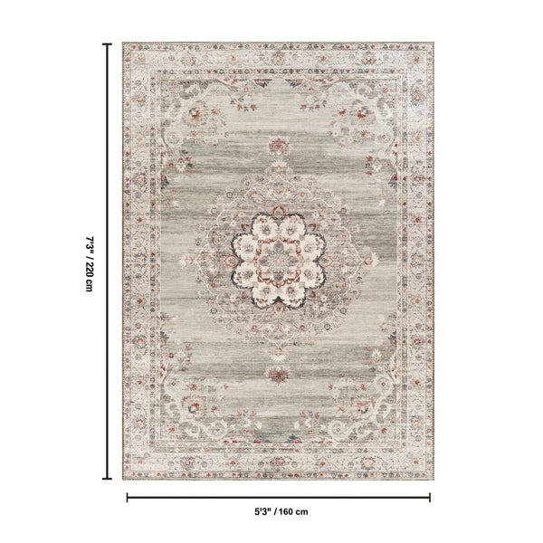 English Elm Oxford Medallion Area Rug Stain Resistant Low Pile Polyester for Living Room Decor B186P428902