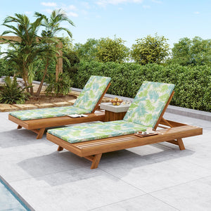 English Elm Christopher Knight Home® - Lounge Chaise Set - Acacia Wood With Water-Resistant Cushions, 4-Position Recline & Stylish Design N770P253442T_N770P253018L