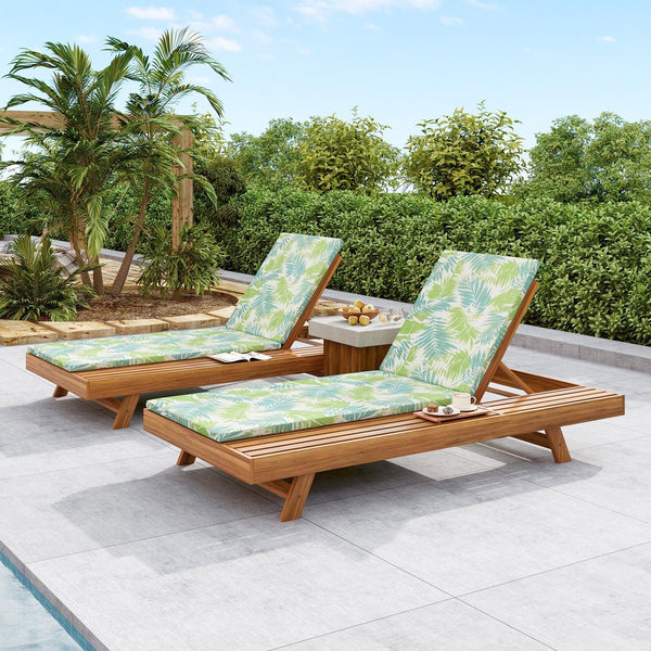 English Elm Christopher Knight Home® - Lounge Chaise Set - Acacia Wood With Water-Resistant Cushions, 4-Position Recline & Stylish Design N770P253442T_N770P253018L