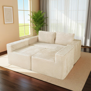 English Elm 135.5" Beige Corduroy U-shaped Sectional Six-seater with Reversible Chaise for Living Rooms W3276S00019