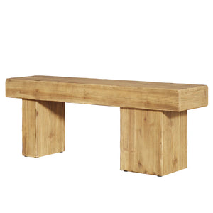English Elm Entryway Solid Fir Wood Bench with Sculptural Asymmetric Legs for Bedroom or Foyer T3971P463354