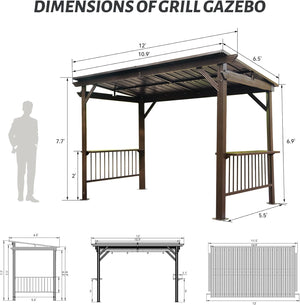 English Elm 6.5x12FT Hardtop Grill Gazebo – Sloped Galvanized Steel Roof, Sturdy Steel Frame, Dual Shelves & Hooks Brown W1859S00118