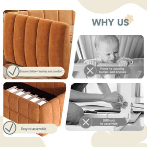 English Elm Upholstered Velvet Toddler Daybed with Removable Guardrails and Solid Slat Support Orange N899P452426C