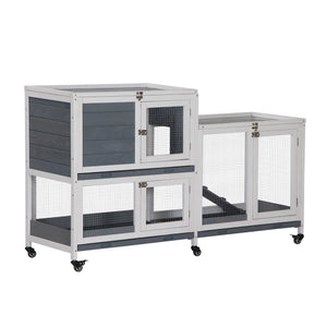 English Elm Pawhut Two Story Fir Wood Indoor Rabbit Hutch on Casters with Sliding Tray W2225P229225