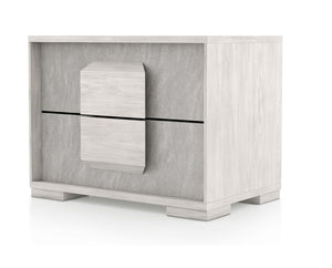 English Elm Contemporary Glam Nightstand Glossy White Lacquer Chrome Legs Dovetail Drawer Bedroom B2741P435291