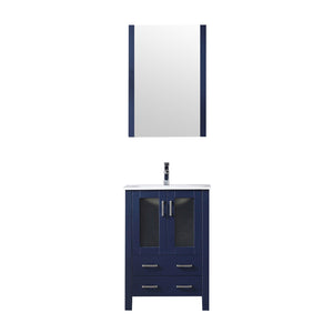 English Elm Navy Bath Vanity 24"W x18.25"D with White Ceramic Top, Chrome Faucet & 22"x32" Mirror, Durable Finish B2731S01284