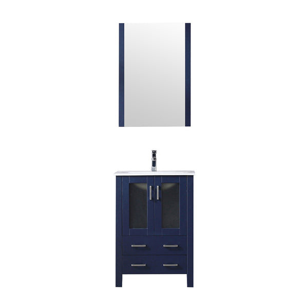 English Elm Navy Bath Vanity 24"W x18.25"D with White Ceramic Top, Chrome Faucet & 22"x32" Mirror, Durable Finish B2731S01284