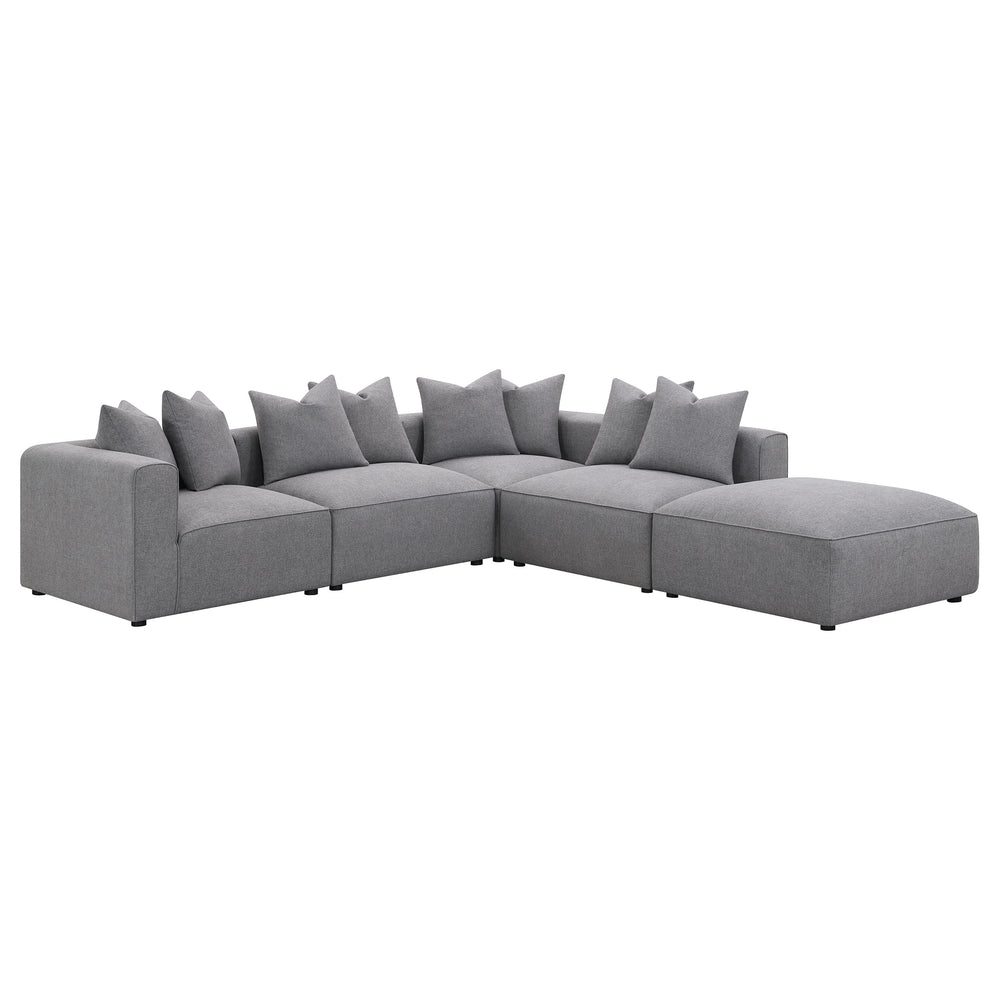 English Elm Jennifer Grey Square Upholstered Ottoman with Welt Detailing, Modern Grey Fabric, Comfortable Tight Seat, Durable Frame B062P344989