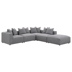 English Elm Jennifer Grey Square Upholstered Ottoman with Welt Detailing, Modern Grey Fabric, Comfortable Tight Seat, Durable Frame B062P344989