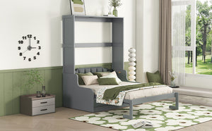 English Elm Queen Murphy Wall Bed with Integrated Chair Espresso Cabinet for Studio Apartments Gray LP000791AAE-3