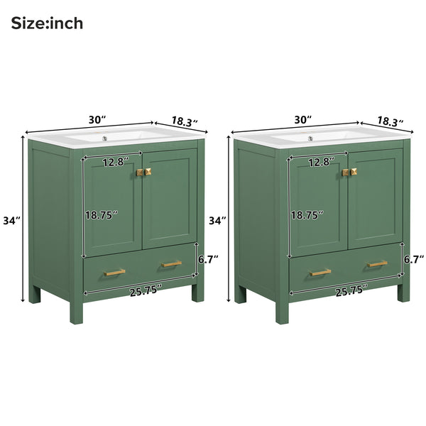 English Elm 60" Green Bathroom Vanity Set with Double Ceramic Sinks, Solid Wood Storage, Soft-Close Doors, Modern Durable Design N729P000001F