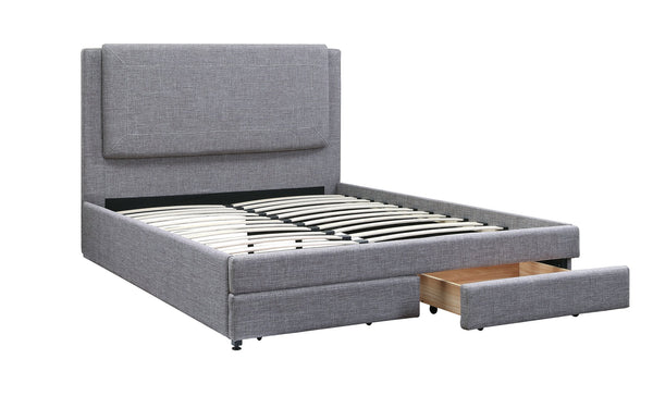 English Elm Light Upholstered Faux Leather Queen Bed with Headboard Panel & Built-In Underbed Storage Drawers, Contemporary Elegance Black,Light Gray 59 L x 49 W x 5 H B011S02016