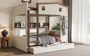 English Elm Twin Triple Metal Bunk Bed Matte Powder Coated Frame with Full Safety Guardrails W1580S00637