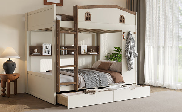 English Elm Twin Triple Metal Bunk Bed Matte Powder Coated Frame with Full Safety Guardrails W1580S00637