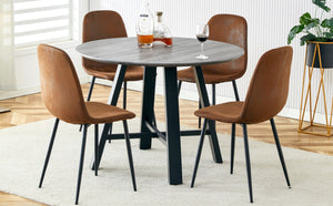 English Elm Table Modern Minimalist 42" Round Dining Set With 4 Ergonomic Brown Chairs & Black Metal Legs W1151S04062-GIGA