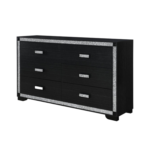 English Elm Soulmarie Glitter Chest with Spacious Drawers and Curved Legs in Solid Wood and MDF, Sturdy Build Charcoal 65.94 L x 20.28 W x 37.99 H B201P410793