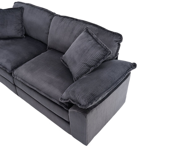 English Elm Corduroy Plush 2-Seat Sofa with 2 Back Cushions, Toss Pillows & Ottomans — Deep Seat Comfort Grey W2363S00064