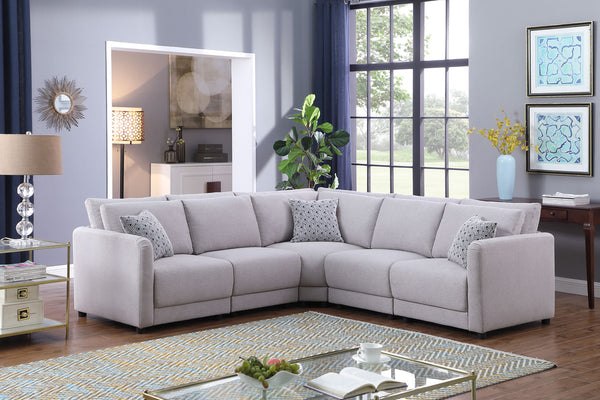 English Elm Fleur Modular Linen Sectional with Reversible Chaise and Coil Spring Seat Support B2749S00098