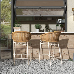 English Elm Jennifer Taylor Home - Santorini 28" Wicker Back Bar Stool Set Of 2 - Wheat Beige, Weather-Resistant, Stylish Comfort B2719P308009