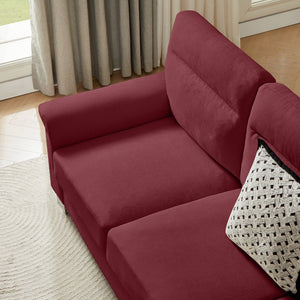 English Elm 82" Chesterfield Snowfleece Upholstered 3-seat Sofa Nailhead Trim Plush Living Room Burgundy W1359P386020