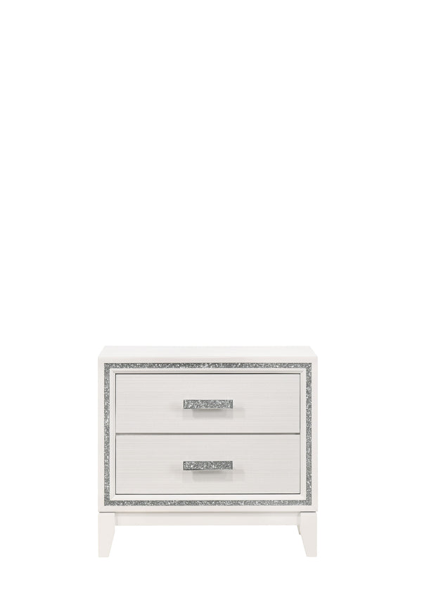 English Elm Haiden Weathered nightstand with silver trim, two dovetail drawers, smooth glides, elegant storage enhancement White 31 L x 20 W x 26 H B2726P261900