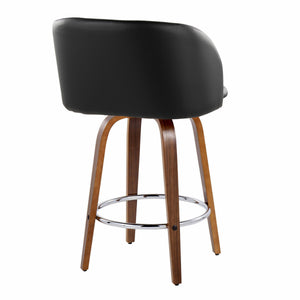 English Elm Fixed-height Swivel Counterstools Walnut Legs Faux Leather Mid-century Kitchen Pair B202S01770