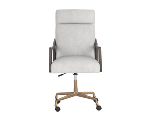 Sunpan COLLIN Office Chair - Luxurious Saloon Light Grey Leather with Warm Oak Arms for Elegance & Comfort 110541