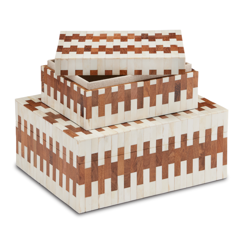 Tia Decorative Box Set of 2 - Elegant Bone & Wood Design with Linen Lining for Bohemian Style Decor