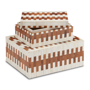 Tia Decorative Box Set of 2 - Elegant Bone & Wood Design with Linen Lining for Bohemian Style Decor