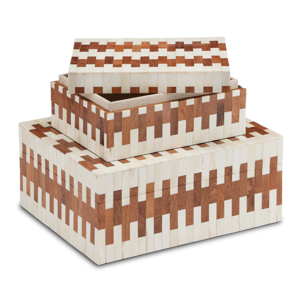 Tia Decorative Box Set of 2 - Elegant Bone & Wood Design with Linen Lining for Bohemian Style Decor
