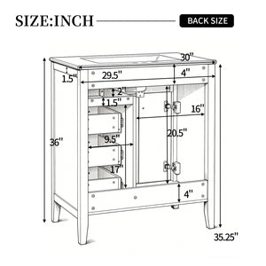 English Elm [video] 30 Inch Freestanding Bathroom Vanity White Mdf Pine Legs Ceramic Sink Soft Close N759P394442K