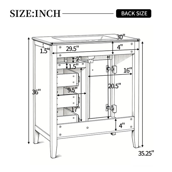 English Elm [video] 30 Inch Freestanding Bathroom Vanity White Mdf Pine Legs Ceramic Sink Soft Close N759P394442K