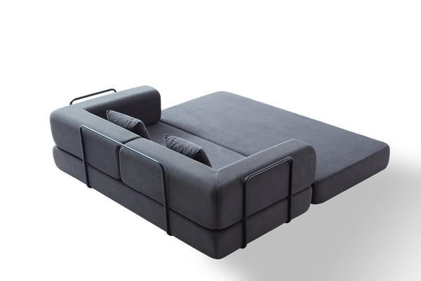 English Elm Convertible Corduroy Sleeper Sofa Bed with Cylindrical Pillow, 3-Seat Folding Floor Couch, Grey W1960P339707