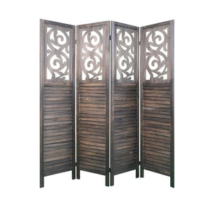 English Elm 4 Panel Carved Poplar Wood Folding Privacy Screen 6 Ft Artisan Cutout Room Divider W2701P189916