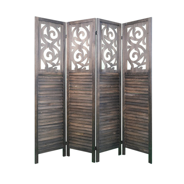 English Elm 4 Panel Carved Poplar Wood Folding Privacy Screen 6 Ft Artisan Cutout Room Divider W2701P189916