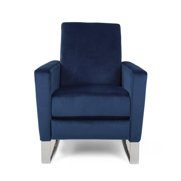 English Elm Christopher Knight Home® - Arvin Plush Push-Back Recliner with Stainless Steel Legs — Modern Fabric Comfort for Living Rooms Blue 65272.00NVLTCBLT
